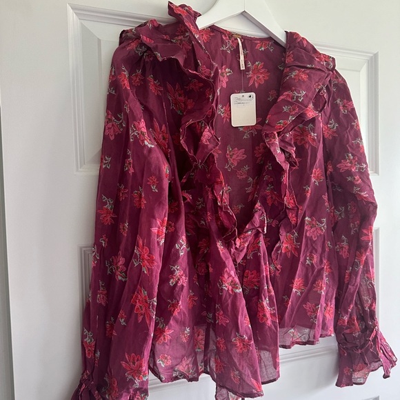 Free People Amanda Ruffle Floral Wrap Top- New With Flaw - Picture 5 of 11